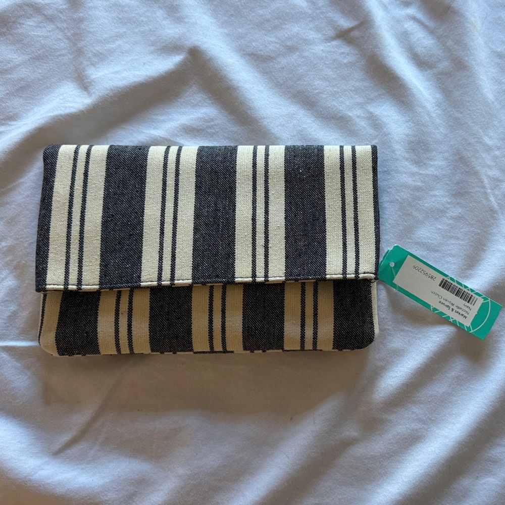 Market & Spruce Striped Black and Cream Clutch
